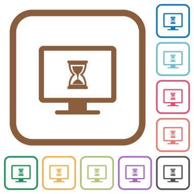 Kare kare beyaz arka plan üzerinde renkli yoğun bilgisayar basit simgeler yuvarlak