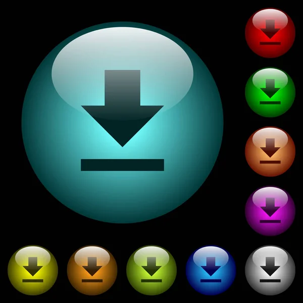 在黑色背景下 在彩色照明球形玻璃按钮上下载图标 可用于黑色或深色模板 — 图库矢量图片