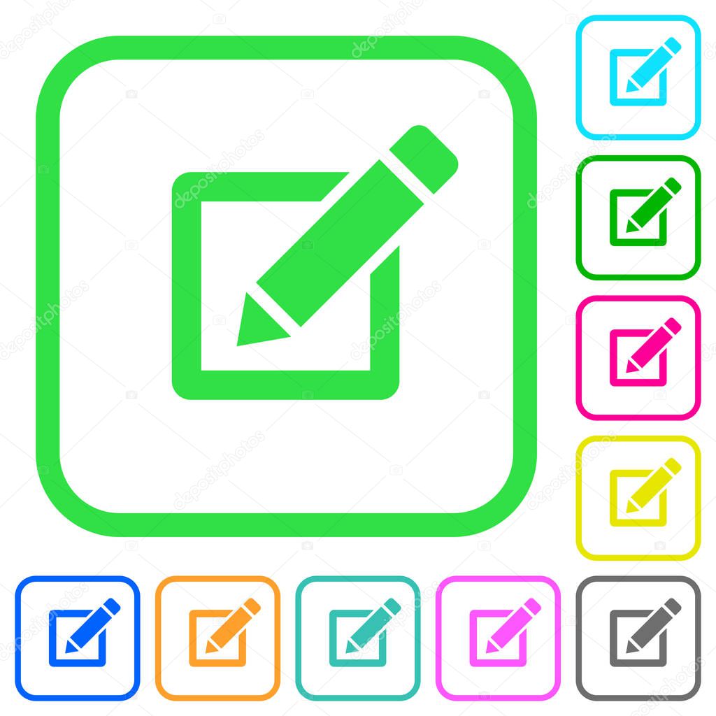 Editing box with pencil vivid colored flat icons in curved borders on white background