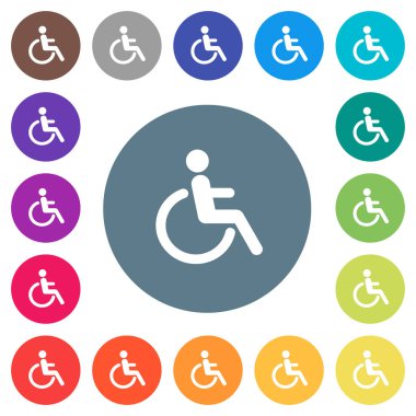 Sakatlık düz beyaz simgeleri yuvarlak renkli arka planlar. 17 arka plan renk değişimleri dahil.