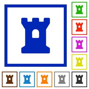 Kare kare beyaz arka plan üzerinde Bastion düz renk simgeleri