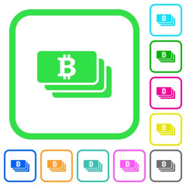 Bitcoin banknotlar canlı renkli düz simgeler beyaz arka plan üzerinde eğri sınırları içinde