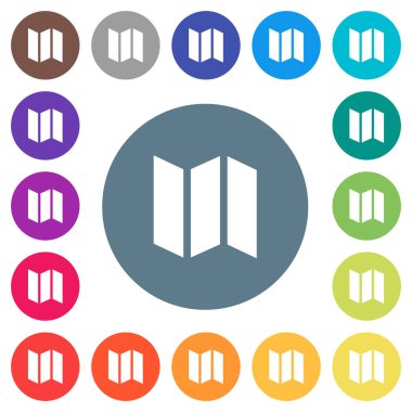 Katlanır harita düz beyaz simgeleri yuvarlak renkli arka planlar. 17 arka plan renk değişimleri dahil.