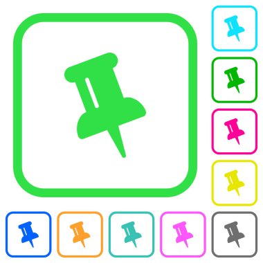 PIN canlı renkli düz simgeler eğri sınırları içinde beyaz zemin üzerine itin.