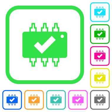 Beyaz arka plan üzerinde eğri sınırları içinde canlı renkli düz simgeler donanım kontrol