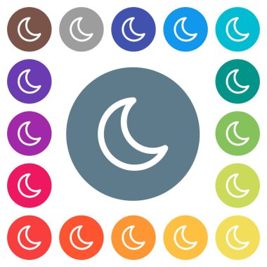 Şekli düz beyaz simgeler yuvarlak renkli arka planlar üzerinde ay. 17 arka plan renk değişimleri dahil.