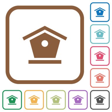 Kare kare beyaz arka plan üzerinde renkli kuş besleyici basit simgeler yuvarlak