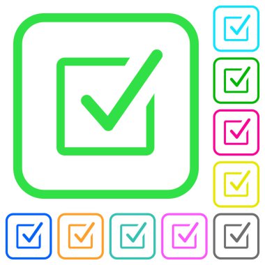 Beyaz arka plan üzerinde eğri kenarlıklar kutusu canlı renkli düz simgeler kontrol