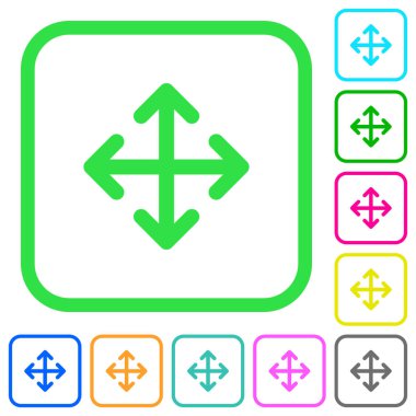 Oklar canlı renkli düz simgeler eğri sınırları içinde beyaz zemin üzerine taşıyın.