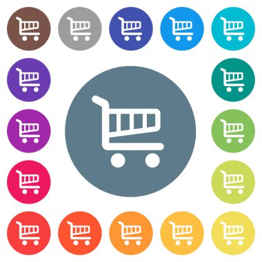 Yuvarlak renkli arka planlar tek sepeti düz beyaz simgeleri. 17 arka plan renk değişimleri dahil.