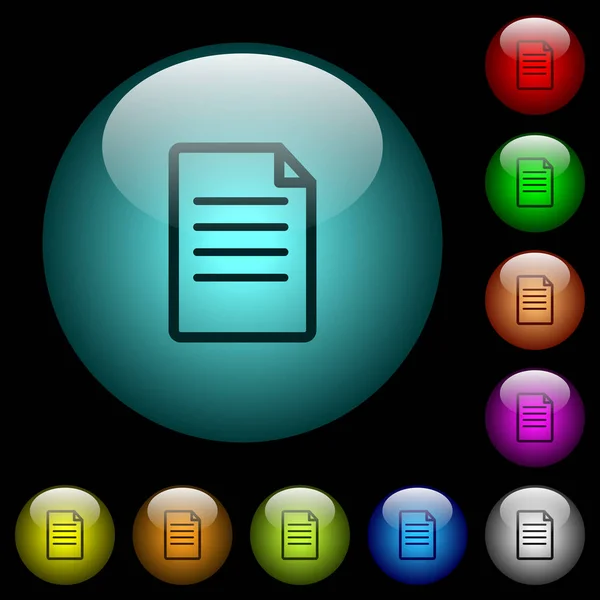 在黑色背景下 彩色照明球形玻璃按钮的单个文档图标 可用于黑色或深色模板 — 图库矢量图片