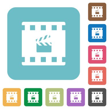 Film üretim beyaz düz simgeler renk üzerinde yuvarlak kare arka planlar