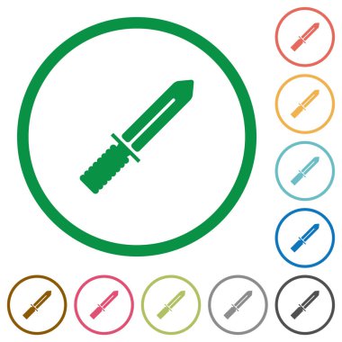 Yuvarlak bıçak düz renk simgeler olarak özetliyor beyaz arka plan üzerinde