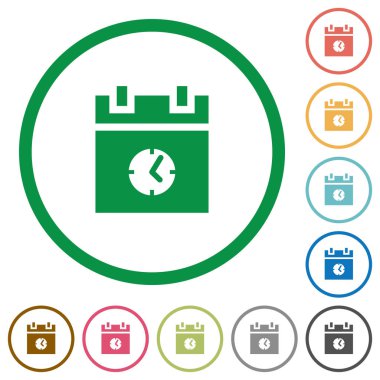 zamanlama olay zaman düz renk simgeleri özetliyor beyaz arka plan üzerinde yuvarlak