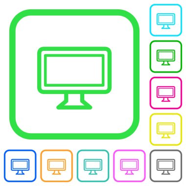 Beyaz arka plan üzerinde eğri sınırları tek monitör canlı renkli düz simgeler
