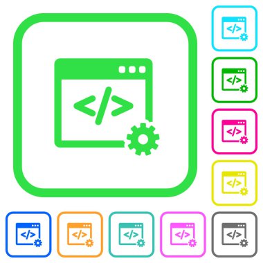 Web geliştirme canlı renkli düz simgeler beyaz arka plan üzerinde eğri sınırları içinde