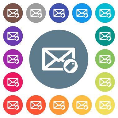 Posta düz beyaz simgeler yuvarlak renkli arka planlar üzerinde etiketleme. 17 arka plan renk değişimleri dahil.