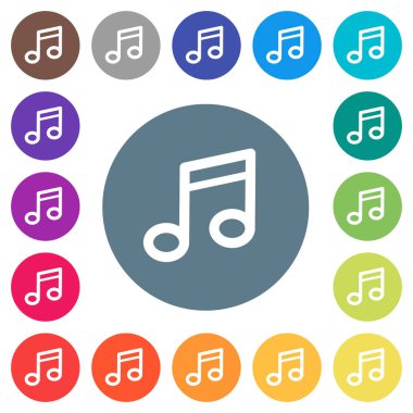 Müzik Not düz beyaz simgeleri yuvarlak renkli arka planlar. 17 arka plan renk değişimleri dahil.