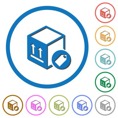 Düz renk vektör simgeler beyaz arka plan üzerinde yuvarlak özetliyor gölgelerde ile etiketleme paketi