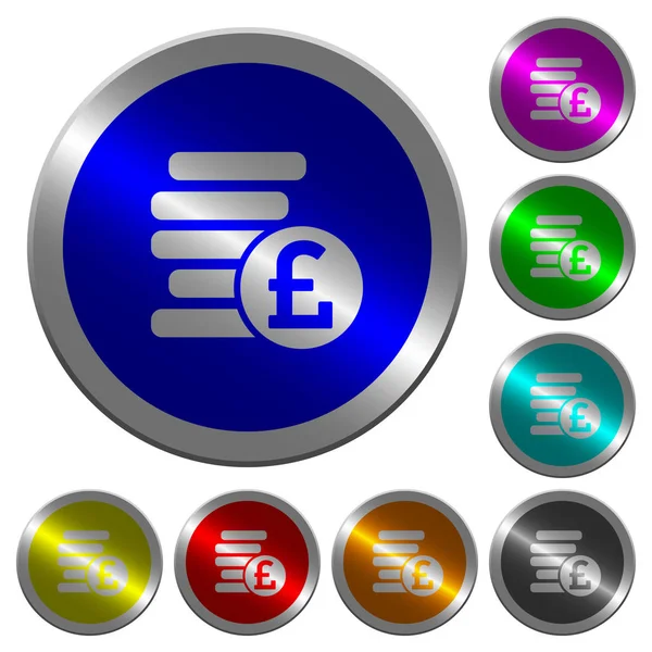 Libra Monedas Iconos Redondo Luminoso Moneda Como Botones Acero Color — Vector de stock