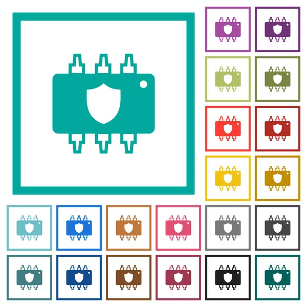 Iconos Color Plano Protección Hardware Con Marcos Cuadrante Sobre Fondo — Vector de stock