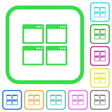 Mozaik pencere görünüm modu canlı renkli düz simgeler beyaz arka plan üzerinde eğri sınırları içinde