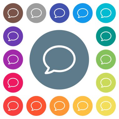 Yuvarlak boş yorum kabarcık düz beyaz simgeler üzerinde renkli arka planlar. 17 arka plan renk değişimleri dahil.