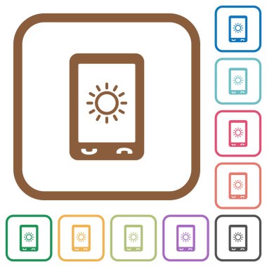 Mobil ekran parlaklık basit simgeler renkli kare kare beyaz arka plan üzerinde yuvarlak