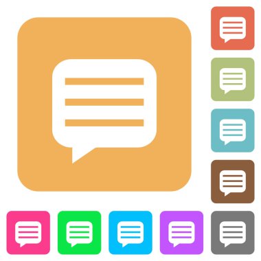 Yuvarlatılmış kare canlı renkli arka planlar üzerinde satır düz simgeler içeren ileti kutusu.