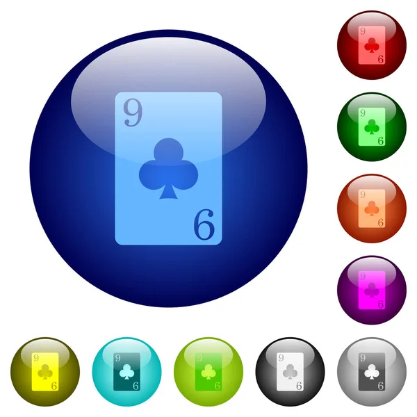 九俱乐部卡片图标在圆的颜色玻璃按钮 — 图库矢量图片
