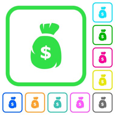 Doları para çanta beyaz arka plan üzerinde eğri sınırları içinde canlı renkli düz simgeler