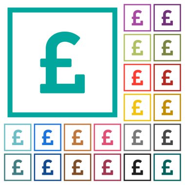 Pound işareti çeyreği kare beyaz arka plan üzerinde renkli simgelerle düz