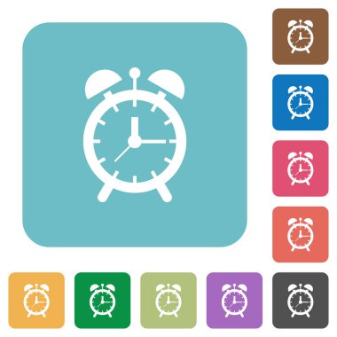 Çalar saat beyaz düz simgeler renk üzerinde yuvarlak kare arka planlar