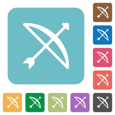 Yay ile ok beyaz düz simgeleri renk üzerinde yuvarlak kare arka planlar