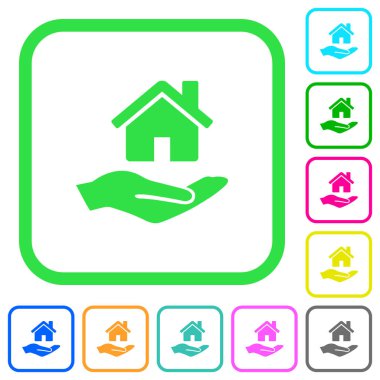 Beyaz arka plan üzerinde eğri sınırları içinde düz simgeler ev sigortası canlı renkte