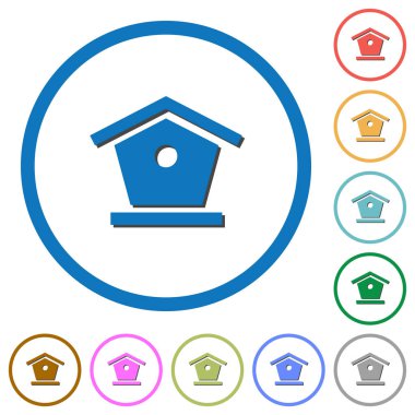 Yuvarlak kuş besleyici düz renk vektör simgeler gölgelerde ile özetliyor beyaz arka plan üzerinde