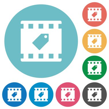 Etiket film düz beyaz simgeleri yuvarlak renkli arka planlar