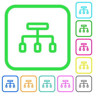 Beyaz arka plan üzerinde eğri sınırları içinde canlı renkli düz simgeler bağlanmak