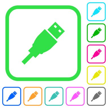 USB fişini beyaz arka plan üzerinde eğri sınırları içinde canlı renkli düz simgeler