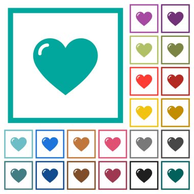 Kalp şekli düz renk simgeleri beyaz arka plan üzerinde çeyreği çerçeveli