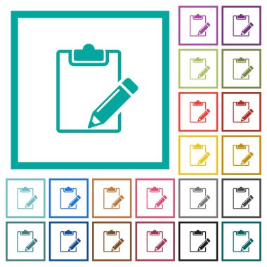 Beyaz arka plan üzerinde çeyreği çerçevelerle kalem düz renk simgelerle boş not defteri