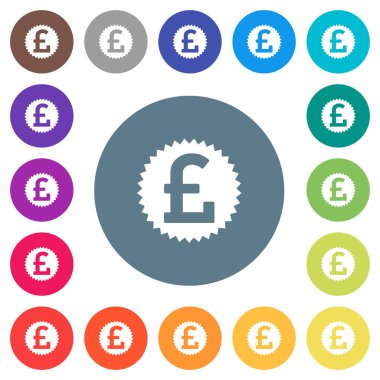 Yuvarlak renkli arka planlar Lirası etiket düz beyaz simgeleri. 17 arka plan renk değişimleri dahil.