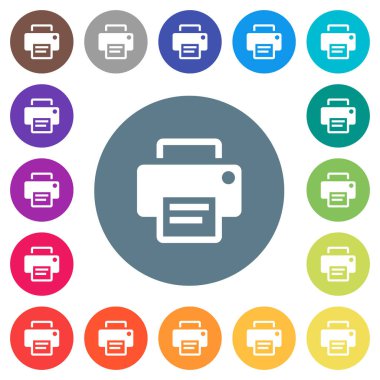 Yazıcı düz beyaz simgeleri yuvarlak renkli arka planlar. 17 arka plan renk değişimleri dahil.