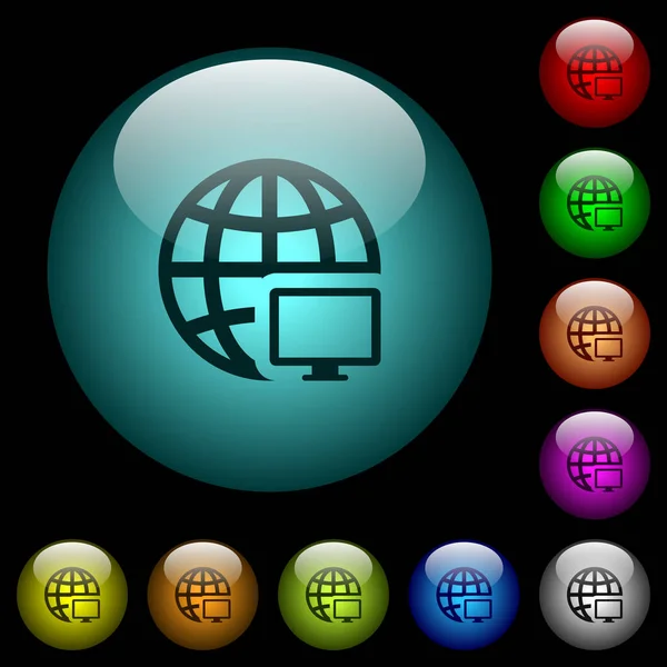 Дистанционные Концевые Иконки Цветной Подсветке Сферических Стеклянных Кнопок Черном Фоне — стоковый вектор