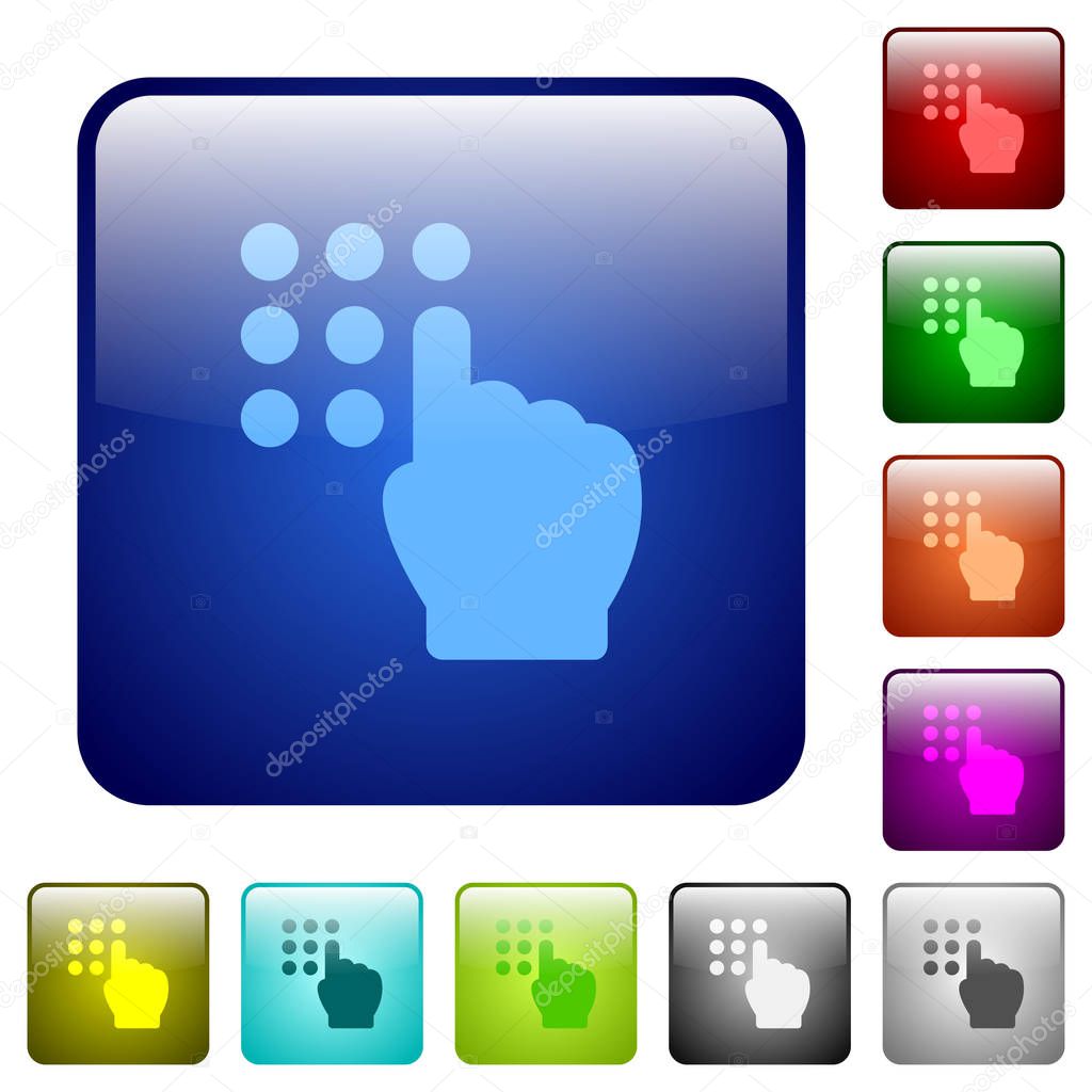 Typing security code icons in rounded square color glossy button set