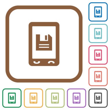 Mobil veri basit simgeler renkli kaydet kare kare beyaz arka plan üzerinde yuvarlak