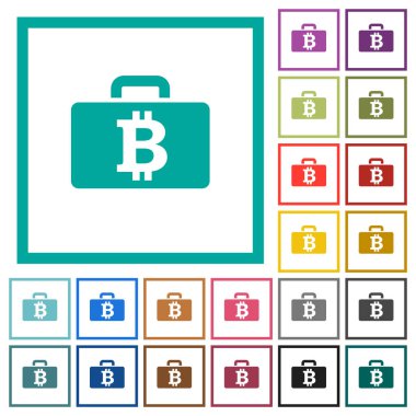 Bitcoin çanta düz renk simgeleri beyaz arka plan üzerinde çeyreği çerçeveli