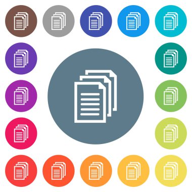 Birden çok belge yuvarlak renkli arka planlar üzerinde beyaz simgeler düz. 17 arka plan renk değişimleri dahil.