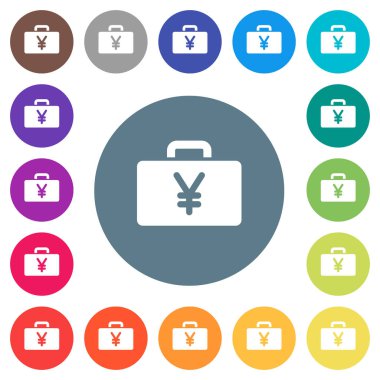 Yen yuvarlak renkli arka planlar üzerinde düz beyaz simgeler çanta. 17 arka plan renk değişimleri dahil.