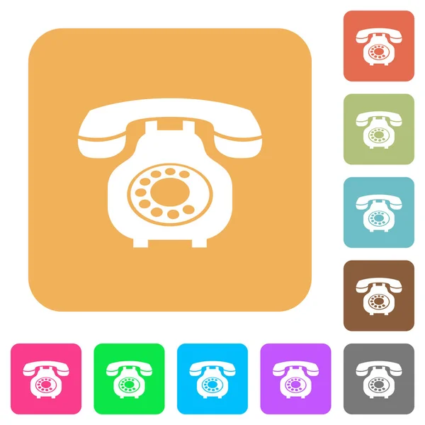 Vintage Retro Telephone Flat Icons Rounded Square Vivid Color Backgrounds — Stock Vector